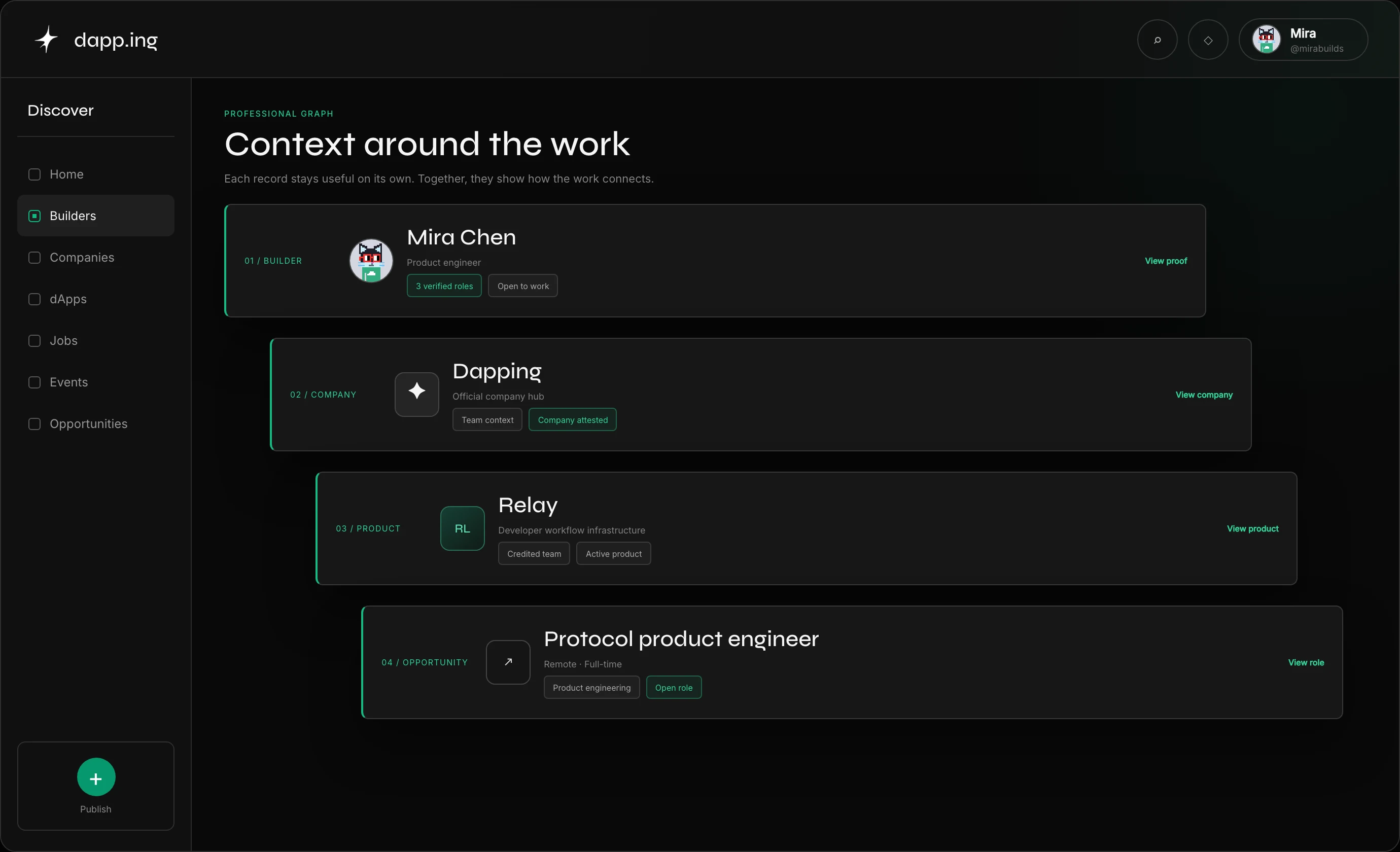 Dapping aligning builder, company, product, and opportunity records.